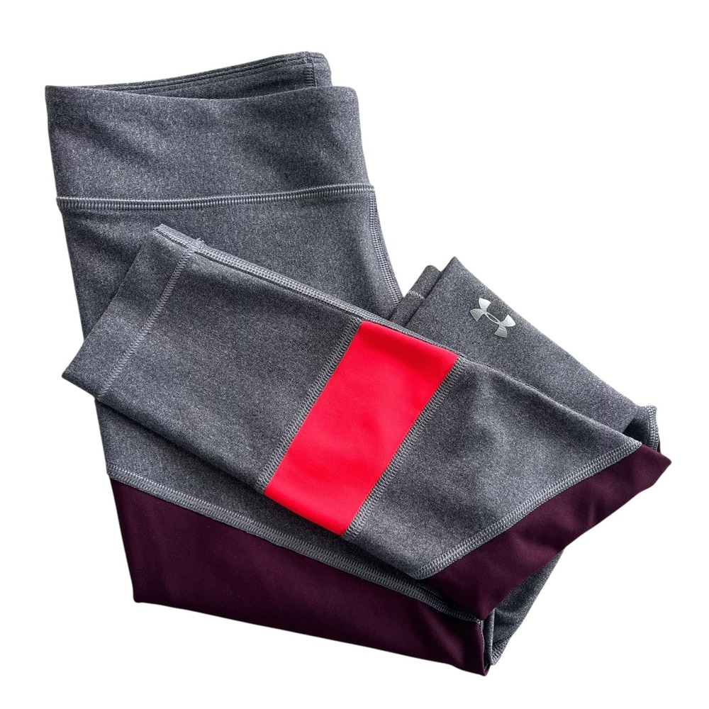 Under Armour HeatGear Women S Gray Coral Purple Stripe Compression Legging Sport